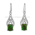 Jóias Fabricante Beautiful Green Copper Turquoise 925 Sterling Silver Earrings